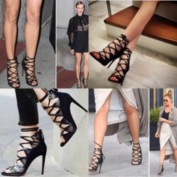 Aquazzura Black Leather Suede Strappy French Lover Booties SZ 37 - Picture 4 of 13